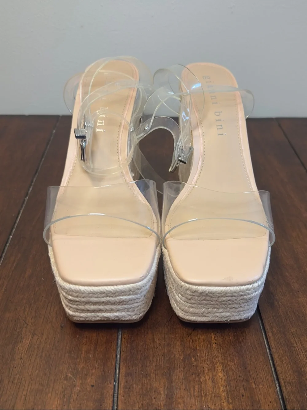 Gianni Bini Women’s Clear Strap Platform Wedge Sandal Sz 10 NWOB
